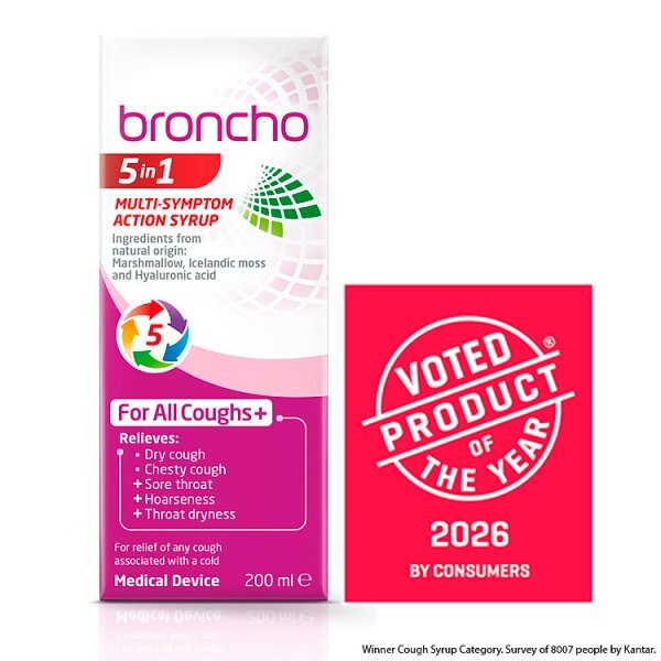 Broncho 5 in 1 multi-symptom action cough syrup 200ml