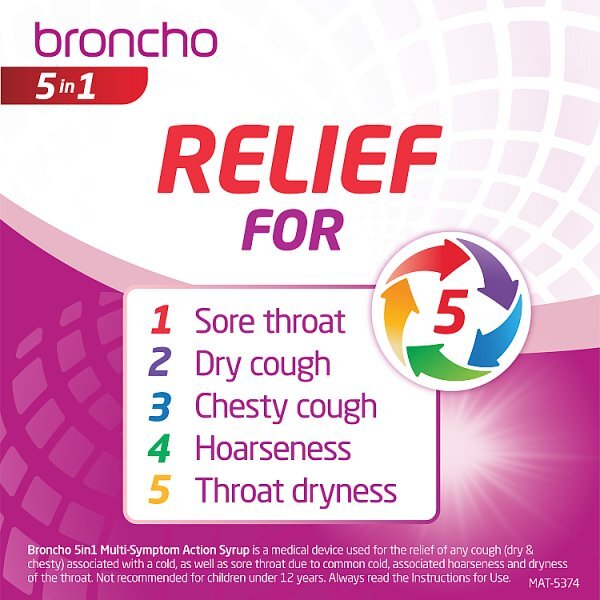 Broncho 5 in 1 multi-symptom action cough syrup 200ml