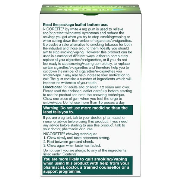 Nicorette Icy White 4mg Nicotine Gum 105s (Stop Smoking)