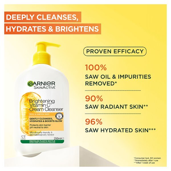Garnier Vitamin C Brightening Cream Cleanser for Glowing Skin 250ml