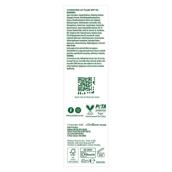 Simple Hydrating Uv Fluid Spf50 40Ml
