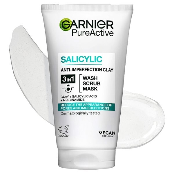 Garnier Pure Active 3in1 Clay Mask Scrub Wash Oily Skin 150ml
