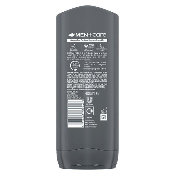 Dove Men+Care Refreshing Extra Fresh 3in1 Hair, Face & Body Wash 400ml