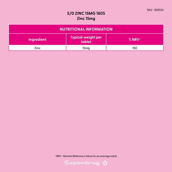 Superdrug Zinc 15mg 180s