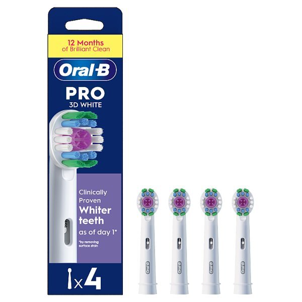 Oral-B Pro 3D White Toothbrush Heads, 4 Counts