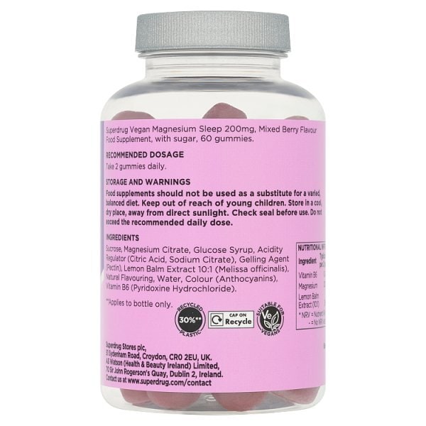 Superdrug Vegan Sleep Magnesium Gummies 200mg 60s