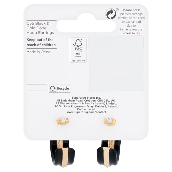 Superdrug Black & Gold Tone Hoop Earrings