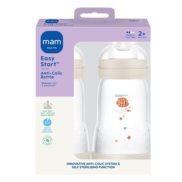 MAM Easy Start Bottles in Grey 260ml 2 Pack