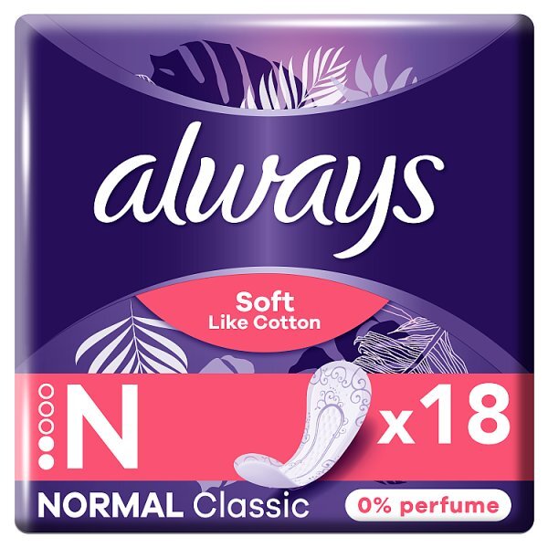 Always Soft Like Cotton Normal Liners 0% Perfume x 18