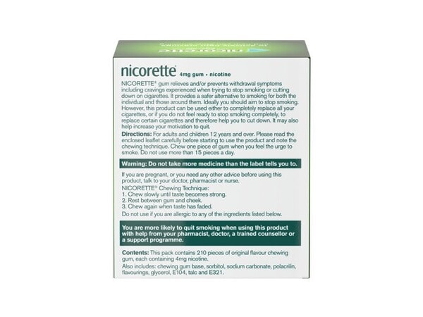 Nicorette® Original 4mg Nicotine Gum 210s (Stop Smoking)