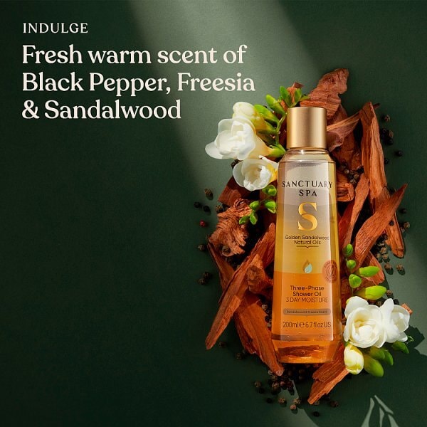 DNR Sanctuary Spa Golden Sandalwood Three-Phase Shower Oil 200ml