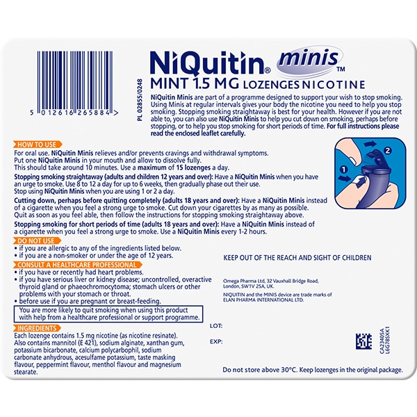 NiQuitin Minis Mint 1.5mg, 100 Lozenges- Quit Smoking Aid