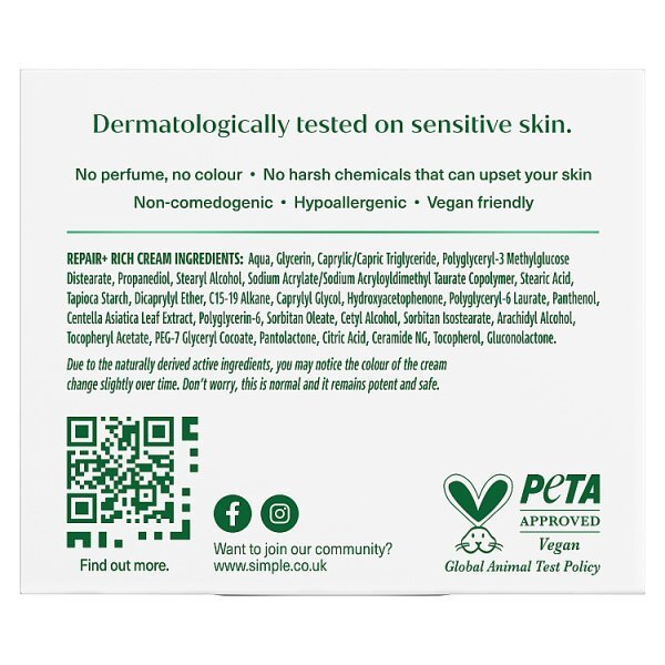 Simple Repair+ Facial Moisturiser 50 ml
