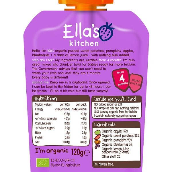 Ella's Kitchen Organic Sweet Potato, Pumpkin & App 4m+ 120g
