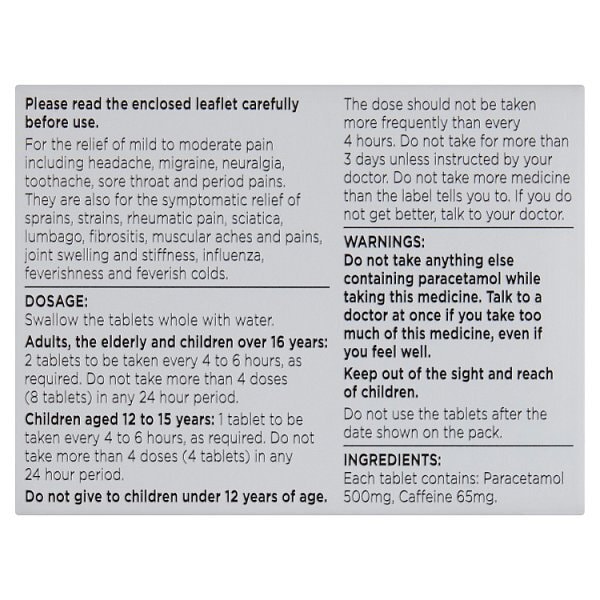Superdrug Paracetamol 500mg Plus Caffeine 65mg Caplets X 16