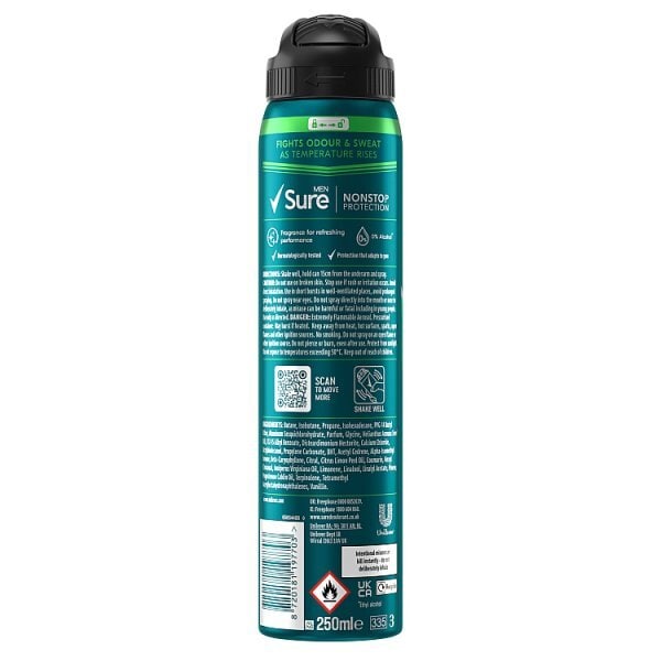 Sure Men Nonstop Protection Quantum Dry Anti-Perspirant Aerosol 250 ml