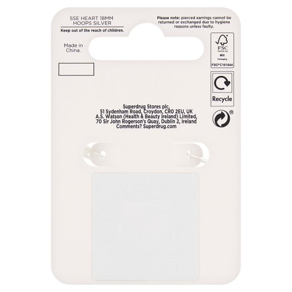 DNR Superdrug Premium Sterling Silver Heart 18MM Hoops