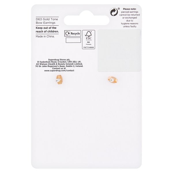 Superdrug Gold Tone Bow Earrings
