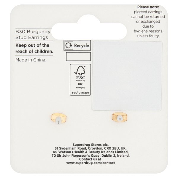 Superdrug Burgundy Stud Earrings