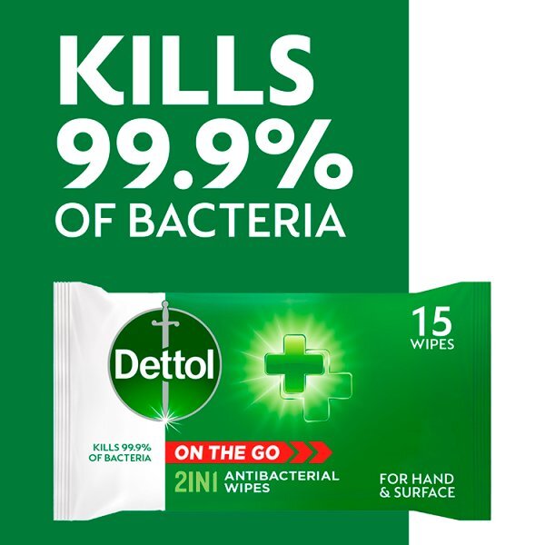 Dettol On the Go Hands and Surface Antibacterial Wipes 15s