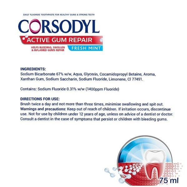 Corsodyl Active Gum Repair Toothpaste Fresh Mint 75Ml