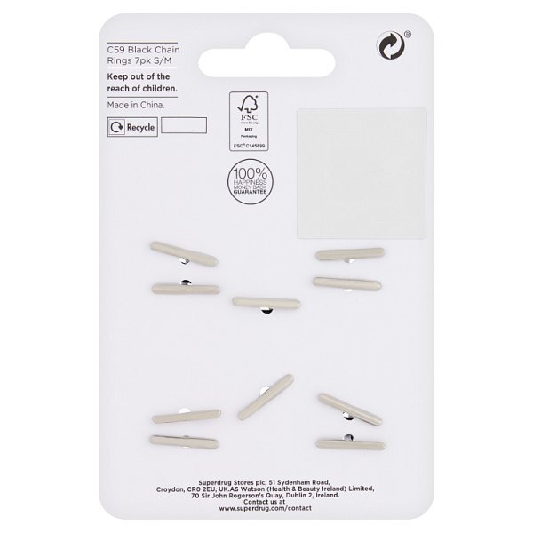 Superdrug Black Chain Rings 7pk S/M