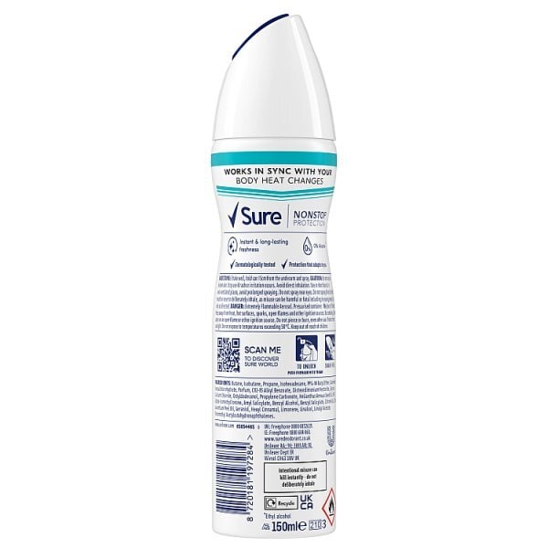 Sure Nonstop Protection Invisible Aqua Anti-Perspirant Aerosol 150 ml