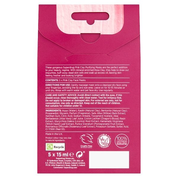 Superdrug Pink Clay Face Mask 15ml 5 Pack