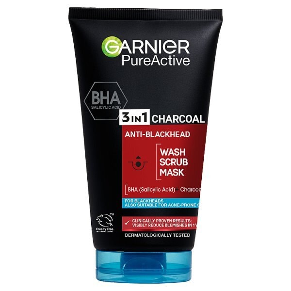 Garnier Pure Active 3in1 Charcoal Blackhead Mask Wash Scrub 150ml