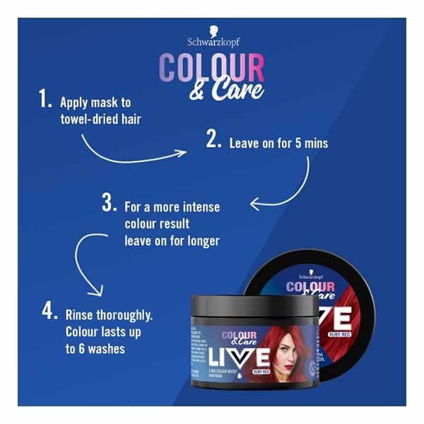 LIVE Colour & Care 5 Min Colour Hair Mask Ruby Red 150ml