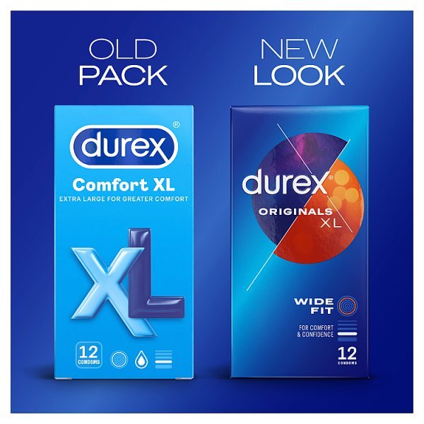 Durex Originals XL Condoms Extra Silicone Lube Wide Fit 12s