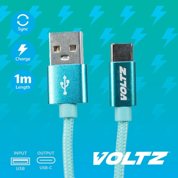 Voltz Usb To Usb-C Cable Turquoise