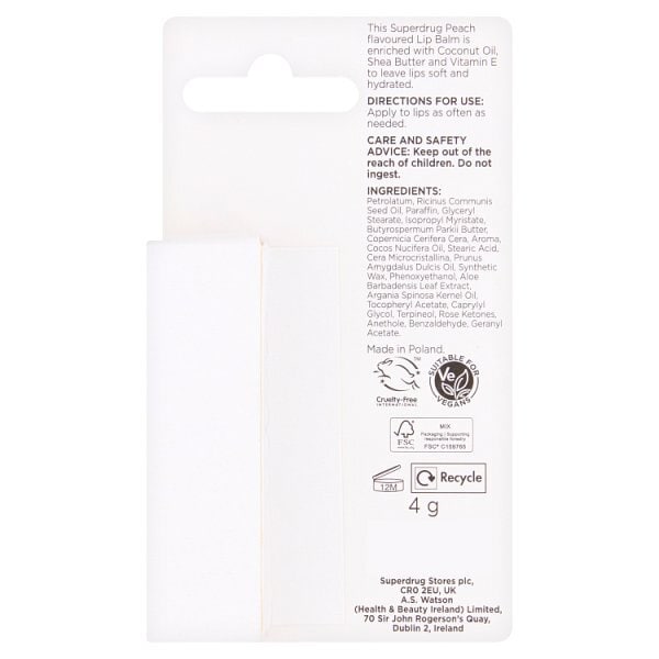 Superdrug Peach Lip Balm 4g
