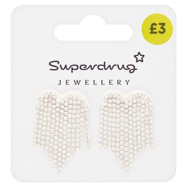 Superdrug Diamante Heart Tassle Earrings