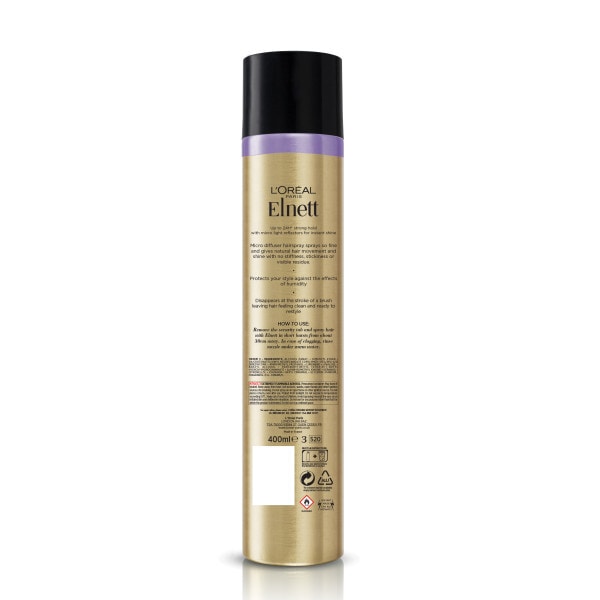 L'Oreal Hairspray Elnett Shine Dull Hair Strong Hold 400ml