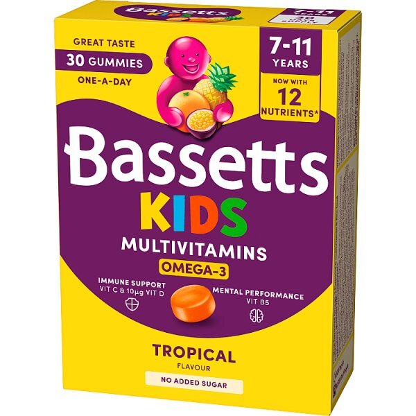 Bassetts Kids Multivitamins 7-11 Omega-3 Tropical 30S