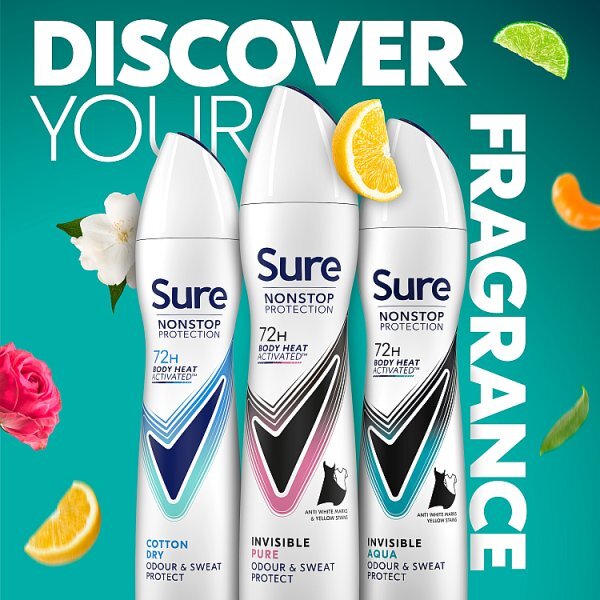Sure Antiperspirant Deo Aerosol Nonstop Invis Pure 250ml