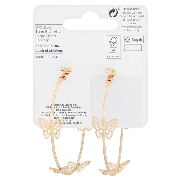 Superdrug Gold Tone Butterfly Large Hoop Earrings