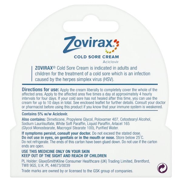 Zovirax Cold Sore Cream 2g