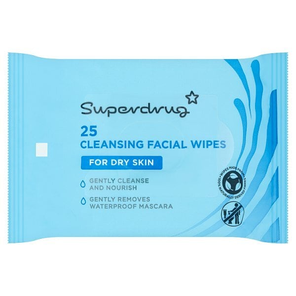 Superdrug Cleansing Biodegradable Face Wipes Dry Skin x25