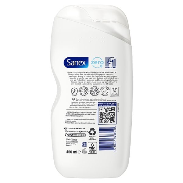 Sanex Zero % Kids Head To Toe Bodywash 450Ml