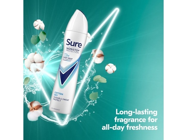 Sure Antiperspirant Deodorant Aerosol Nonstop Cotton 250ml