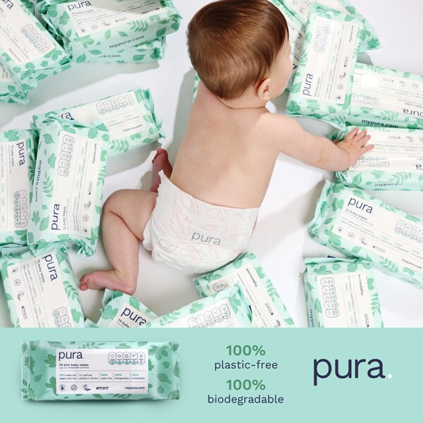 Pura Baby Wipes Plastic Free, 10 x 70 pack, (700 Wipes)