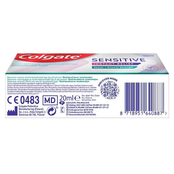 Colgate Toothpaste Sensitive Instant Relief Enamel 20Ml