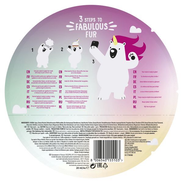 DNR Bear Fruits Unicorn Moisture Hydration Hair Mask 20ml & Cap