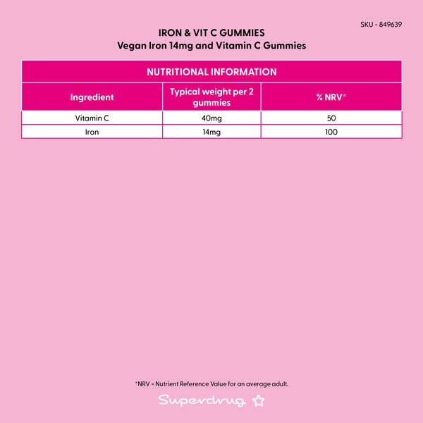 Superdrug Iron & Vit C Vegan Gummies 60s