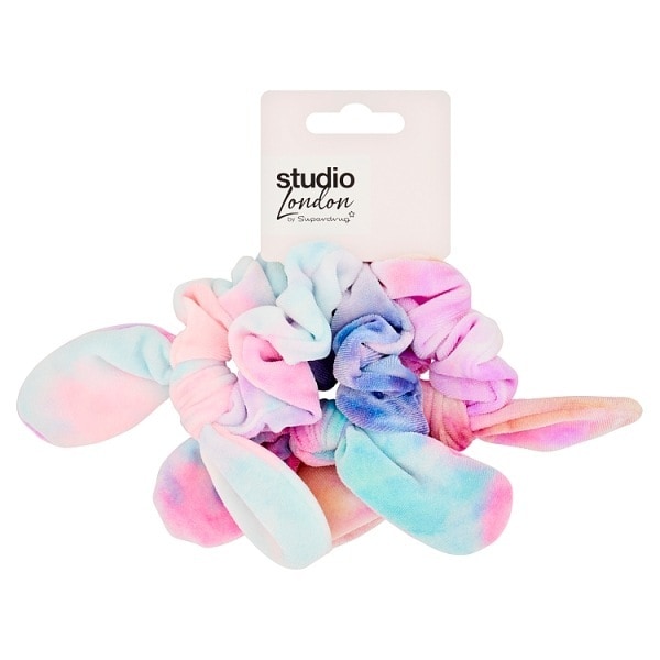 Studio London Bow Tie Velvet Scrunchies 3pk Pastel Tie Dye