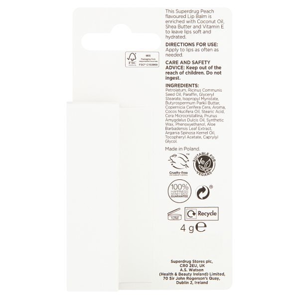 Superdrug Peach Lip Balm 4g