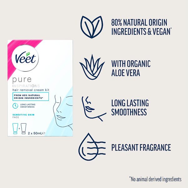 Veet Pure Hair Removal Kit Face Sensitive Skin 2 x 50ml