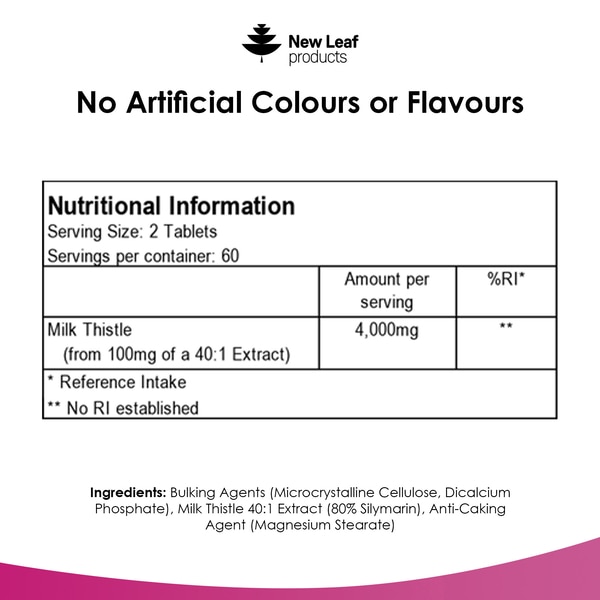 New Leaf Milk Thistle Tablets - 4000Mg P/S 120 Vegan Tablets